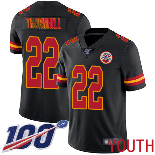 Youth Kansas City Chiefs #22 Thornhill Juan Limited Black Rush Vapor Untouchable 100th Season Football Nike NFL Jersey